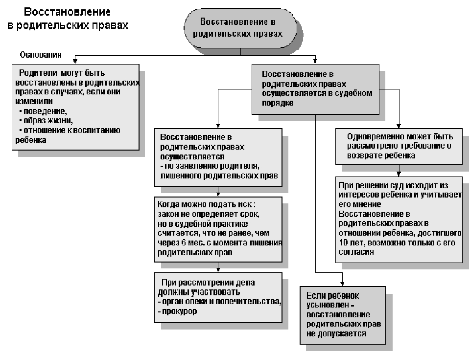 Право восстанавливающие. Таблица лишение родительских прав основания восстановления. Лишении родительских прав восстановление в родительских правах. Основания восстановления лишения родительских прав. Последовательность процедуры лишения родительских прав.