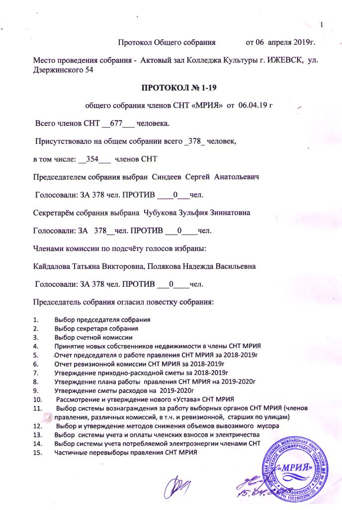 Протокол собрания снт о смене председателя образец