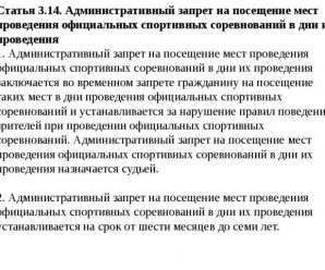 Запрет на посещение спортивных мероприятий – Порядок наложения административного наказания в виде запрета на посещение мест проведения официальных спортивных соревнований в дни их проведения