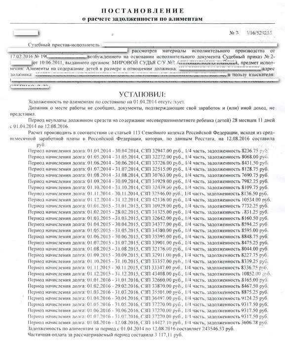 Расчет задолженности образец